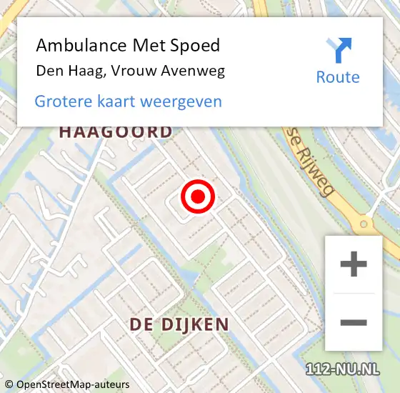Locatie op kaart van de 112 melding: Ambulance Met Spoed Naar Den Haag, Vrouw Avenweg op 2 oktober 2017 16:22