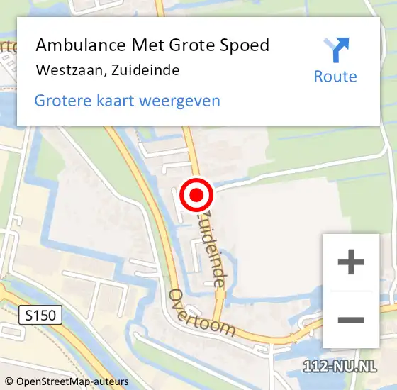 Locatie op kaart van de 112 melding: Ambulance Met Grote Spoed Naar Westzaan, Zuideinde op 2 oktober 2017 17:21