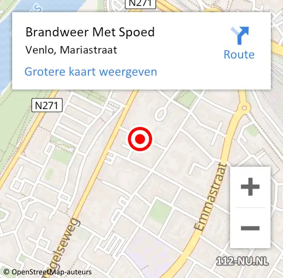 Locatie op kaart van de 112 melding: Brandweer Met Spoed Naar Venlo, Mariastraat op 2 oktober 2017 17:27