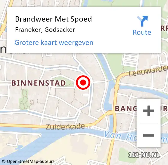 Locatie op kaart van de 112 melding: Brandweer Met Spoed Naar Franeker, Godsacker op 2 oktober 2017 19:00