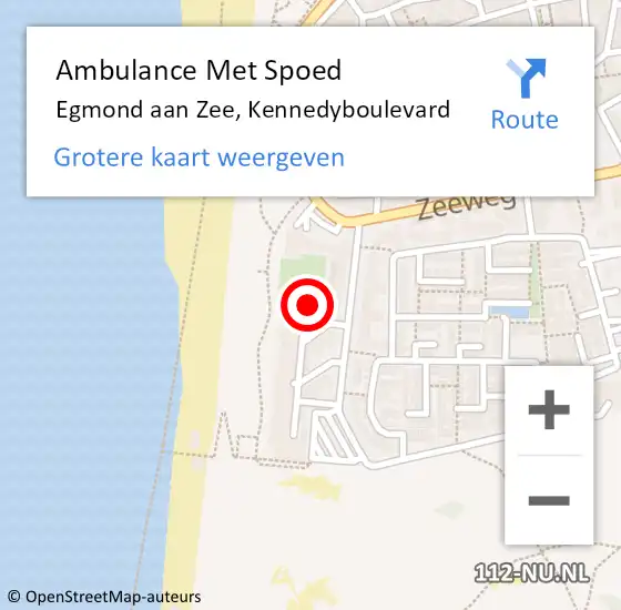 Locatie op kaart van de 112 melding: Ambulance Met Spoed Naar Egmond aan Zee, Kennedyboulevard op 2 oktober 2017 19:48