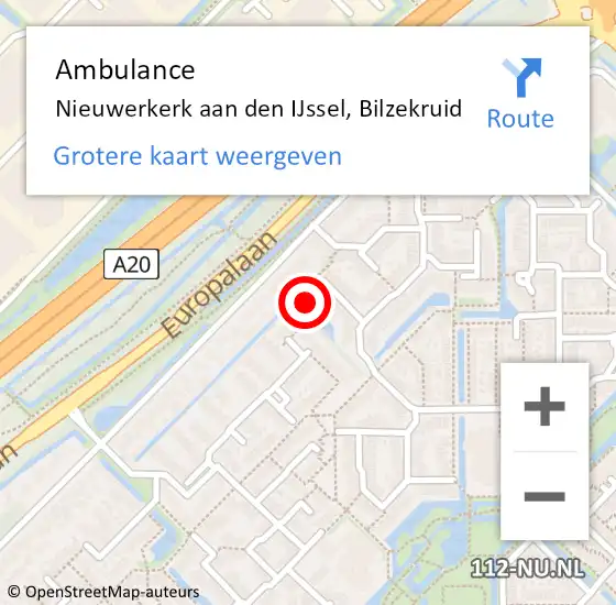 Locatie op kaart van de 112 melding: Ambulance Nieuwerkerk aan den IJssel, Bilzekruid op 2 oktober 2017 20:49