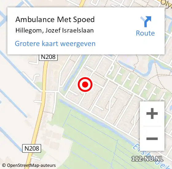 Locatie op kaart van de 112 melding: Ambulance Met Spoed Naar Hillegom, Jozef Israelslaan op 2 oktober 2017 21:41