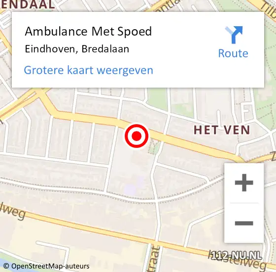 Locatie op kaart van de 112 melding: Ambulance Met Spoed Naar Eindhoven, Bredalaan op 2 oktober 2017 21:51