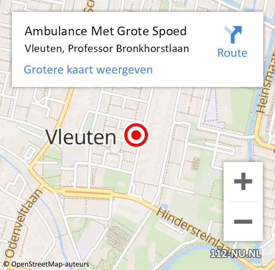 Locatie op kaart van de 112 melding: Ambulance Met Grote Spoed Naar Vleuten, Professor Bronkhorstlaan op 2 oktober 2017 22:41