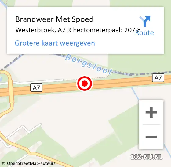 Locatie op kaart van de 112 melding: Brandweer Met Spoed Naar Westerbroek, A7 R hectometerpaal: 207,8 op 2 oktober 2017 23:43