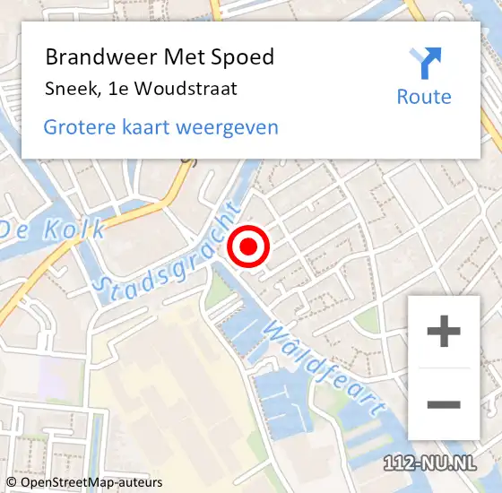 Locatie op kaart van de 112 melding: Brandweer Met Spoed Naar Sneek, 1e Woudstraat op 3 oktober 2017 02:35