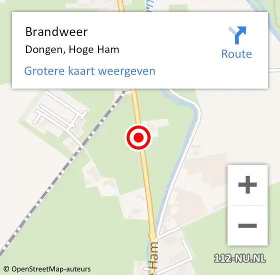 Locatie op kaart van de 112 melding: Brandweer Dongen, Hoge Ham op 3 oktober 2017 05:14