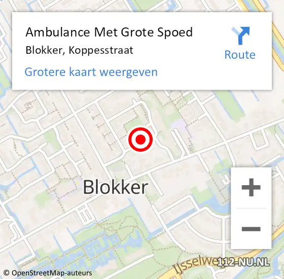 Locatie op kaart van de 112 melding: Ambulance Met Grote Spoed Naar Blokker, Koppesstraat op 3 oktober 2017 06:52