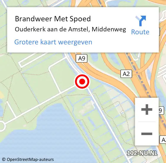 Locatie op kaart van de 112 melding: Brandweer Met Spoed Naar Ouderkerk aan de Amstel, Middenweg op 3 oktober 2017 08:02