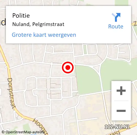 Locatie op kaart van de 112 melding: Politie Nuland, Pelgrimstraat op 3 oktober 2017 08:13