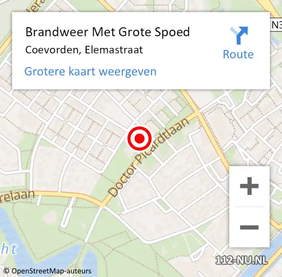 Locatie op kaart van de 112 melding: Brandweer Met Grote Spoed Naar Coevorden, Elemastraat op 3 oktober 2017 08:23