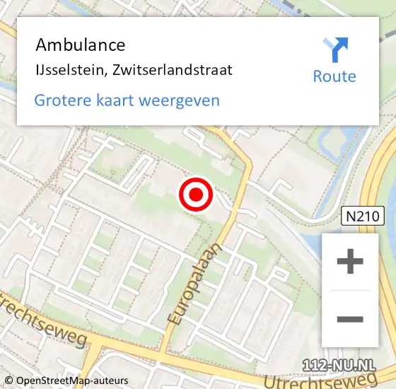 Locatie op kaart van de 112 melding: Ambulance IJsselstein, Zwitserlandstraat op 3 februari 2014 08:29