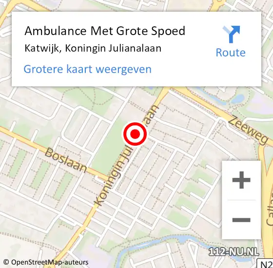 Locatie op kaart van de 112 melding: Ambulance Met Grote Spoed Naar Katwijk, Koningin Julianalaan op 3 oktober 2017 10:38