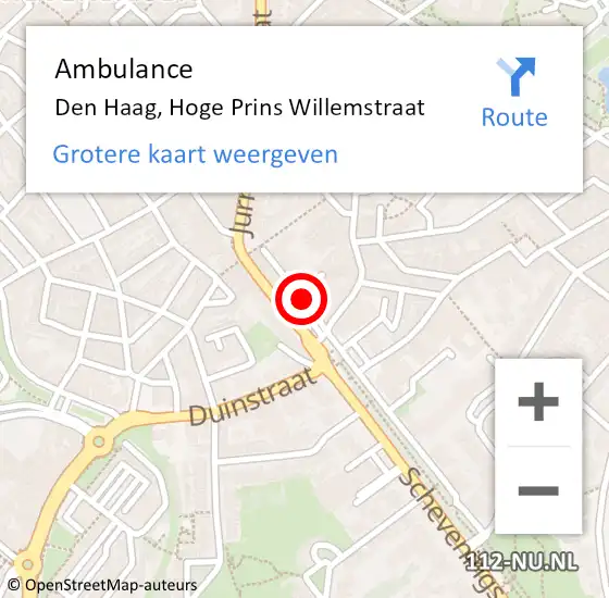 Locatie op kaart van de 112 melding: Ambulance Den Haag, Hoge Prins Willemstraat op 3 oktober 2017 11:11