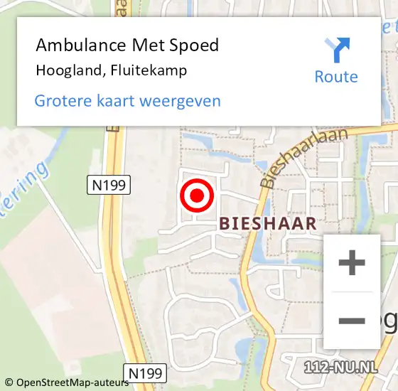 Locatie op kaart van de 112 melding: Ambulance Met Spoed Naar Hoogland, Fluitekamp op 3 oktober 2017 11:16