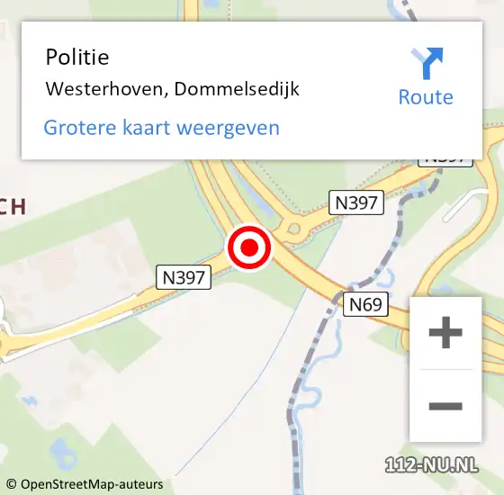 Locatie op kaart van de 112 melding: Politie Westerhoven, Dommelsedijk op 3 oktober 2017 12:39