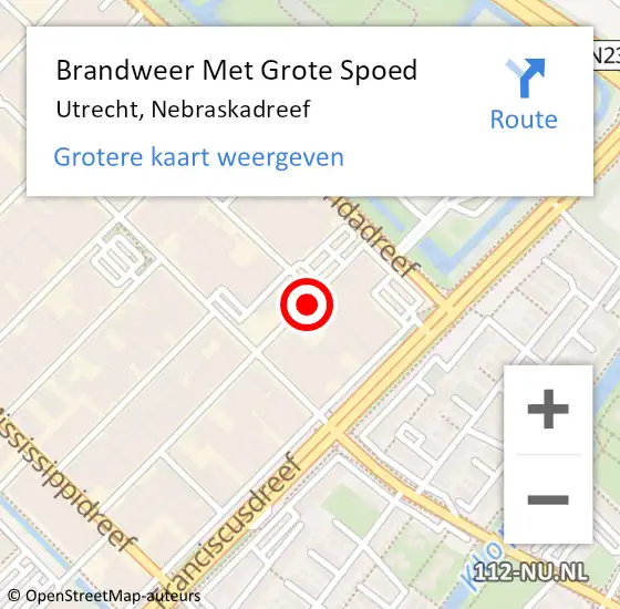 Locatie op kaart van de 112 melding: Brandweer Met Grote Spoed Naar Utrecht, Nebraskadreef op 3 oktober 2017 13:15