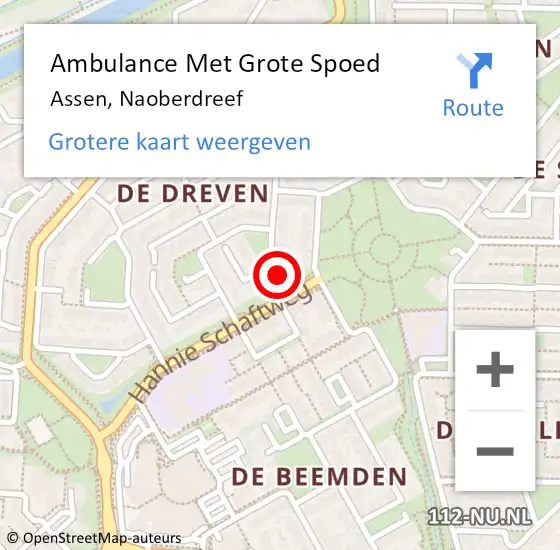 Locatie op kaart van de 112 melding: Ambulance Met Grote Spoed Naar Assen, Naoberdreef op 3 oktober 2017 13:19