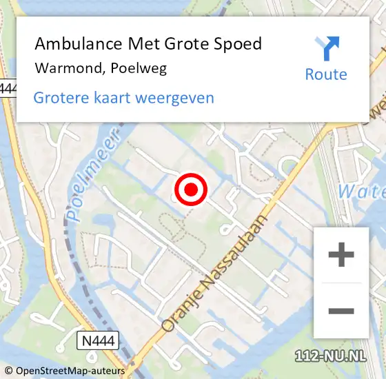 Locatie op kaart van de 112 melding: Ambulance Met Grote Spoed Naar Warmond, Poelweg op 3 oktober 2017 14:38