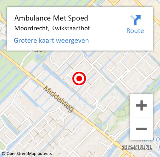 Locatie op kaart van de 112 melding: Ambulance Met Spoed Naar Moordrecht, Kwikstaarthof op 3 oktober 2017 14:46