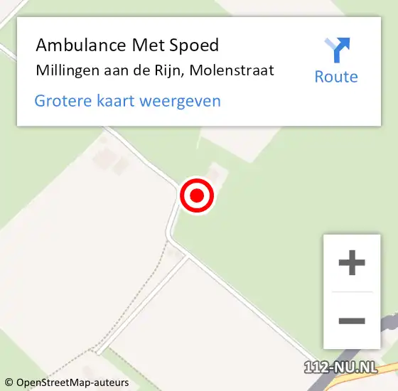 Locatie op kaart van de 112 melding: Ambulance Met Spoed Naar Millingen aan de Rijn, Molenstraat op 3 oktober 2017 15:03