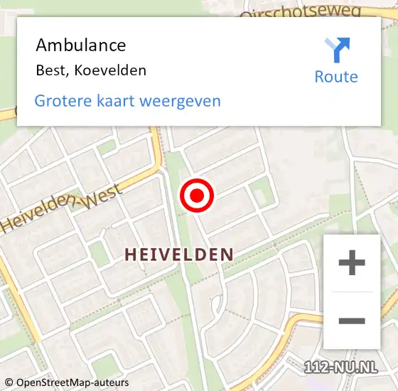 Locatie op kaart van de 112 melding: Ambulance Best, Koevelden op 3 oktober 2017 15:57