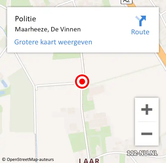 Locatie op kaart van de 112 melding: Politie Maarheeze, De Vinnen op 3 oktober 2017 16:51