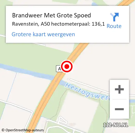 Locatie op kaart van de 112 melding: Brandweer Met Grote Spoed Naar Ravenstein, A50 hectometerpaal: 138,0 op 3 oktober 2017 17:56