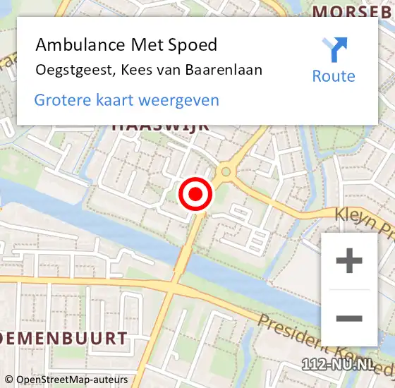 Locatie op kaart van de 112 melding: Ambulance Met Spoed Naar Oegstgeest, Kees van Baarenlaan op 3 oktober 2017 18:07