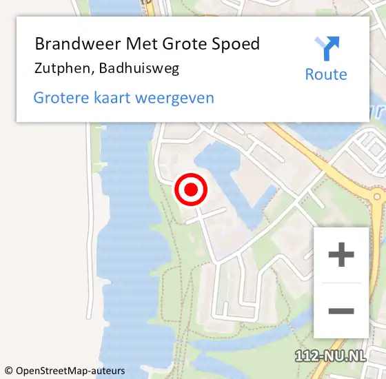 Locatie op kaart van de 112 melding: Brandweer Met Grote Spoed Naar Zutphen, Badhuisweg op 3 oktober 2017 18:23