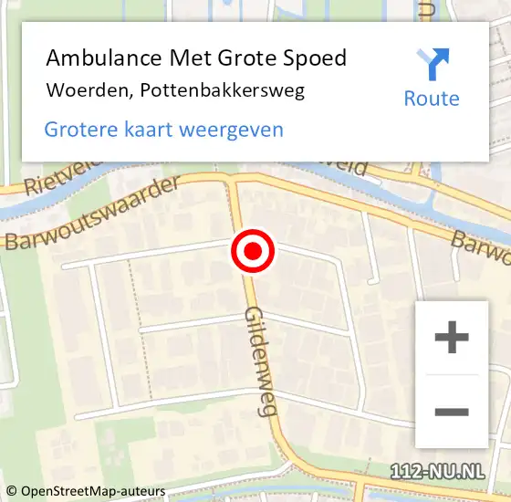 Locatie op kaart van de 112 melding: Ambulance Met Grote Spoed Naar Woerden, Pottenbakkersweg op 4 oktober 2017 00:01