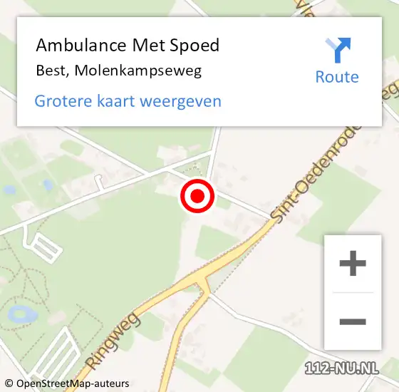 Locatie op kaart van de 112 melding: Ambulance Met Spoed Naar Best, Molenkampseweg op 4 oktober 2017 06:07