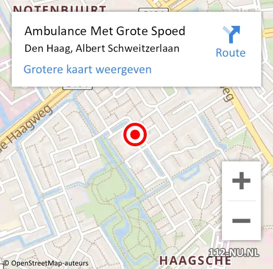 Locatie op kaart van de 112 melding: Ambulance Met Grote Spoed Naar Den Haag, Albert Schweitzerlaan op 4 oktober 2017 08:04