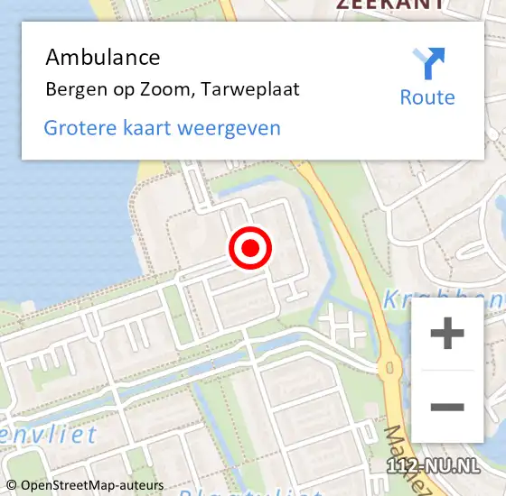 Locatie op kaart van de 112 melding: Ambulance Bergen op Zoom, Tarweplaat op 4 oktober 2017 09:11
