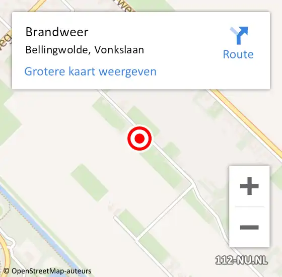 Locatie op kaart van de 112 melding: Brandweer Bellingwolde, Vonkslaan op 4 oktober 2017 09:47