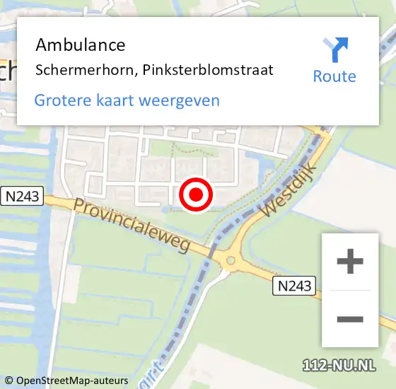 Locatie op kaart van de 112 melding: Ambulance Schermerhorn, Pinksterblomstraat op 4 oktober 2017 11:40