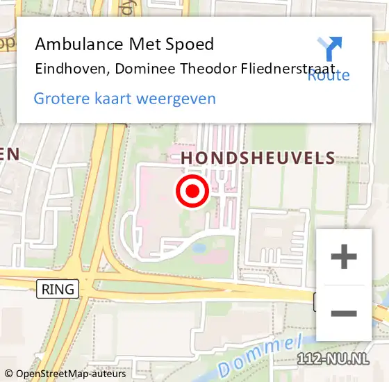 Locatie op kaart van de 112 melding: Ambulance Met Spoed Naar Eindhoven, Dominee Theodor Fliednerstraat op 4 oktober 2017 12:30