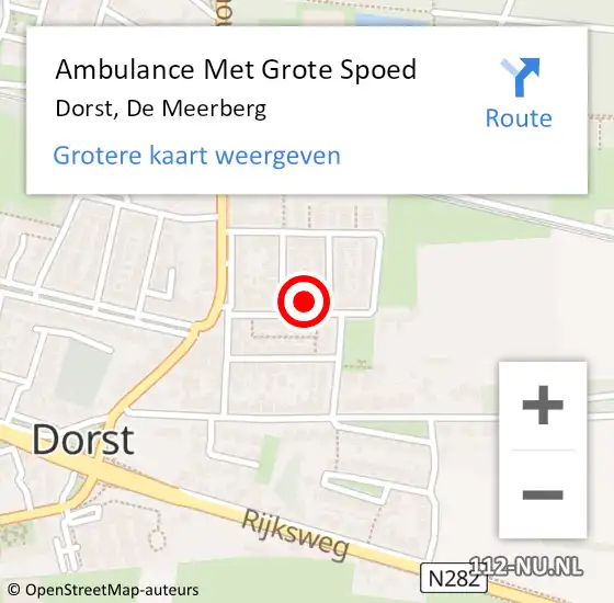 Locatie op kaart van de 112 melding: Ambulance Met Grote Spoed Naar Dorst, De Meerberg op 4 oktober 2017 12:47