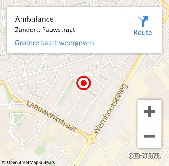 Locatie op kaart van de 112 melding: Ambulance Zundert, Pauwstraat op 4 oktober 2017 12:53