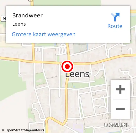 Locatie op kaart van de 112 melding: Brandweer Leens op 4 oktober 2017 13:43