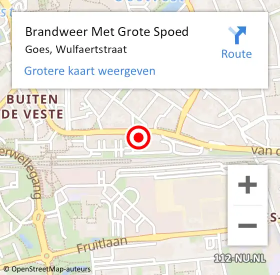 Locatie op kaart van de 112 melding: Brandweer Met Grote Spoed Naar Goes, Wulfaertstraat op 4 oktober 2017 14:30