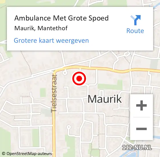 Locatie op kaart van de 112 melding: Ambulance Met Grote Spoed Naar Maurik, Mantethof op 4 oktober 2017 14:41