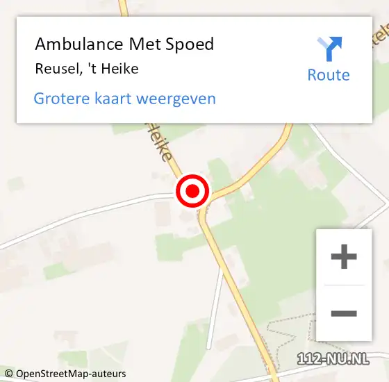 Locatie op kaart van de 112 melding: Ambulance Met Spoed Naar Reusel, 't Heike op 4 oktober 2017 14:51