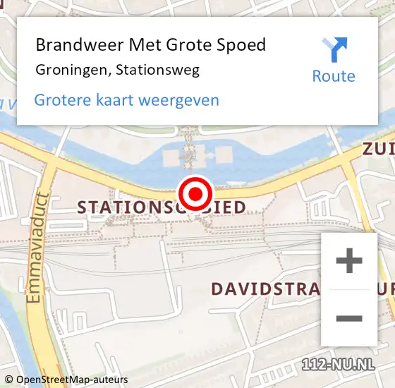 Locatie op kaart van de 112 melding: Brandweer Met Grote Spoed Naar Groningen, Stationsweg op 4 oktober 2017 15:14