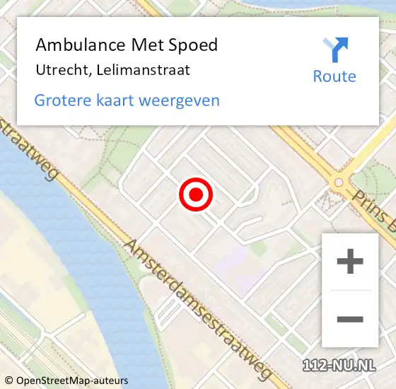 Locatie op kaart van de 112 melding: Ambulance Met Spoed Naar Utrecht, Lelimanstraat op 4 oktober 2017 16:28