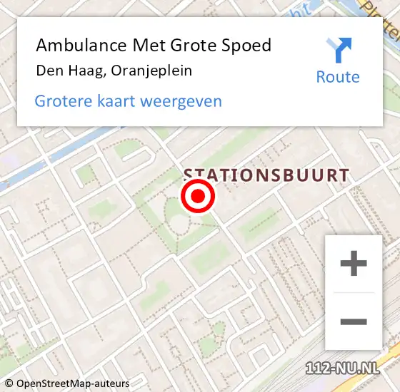 Locatie op kaart van de 112 melding: Ambulance Met Grote Spoed Naar Den Haag, Oranjeplein op 4 oktober 2017 18:15
