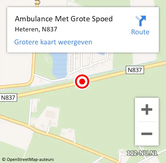 Locatie op kaart van de 112 melding: Ambulance Met Grote Spoed Naar Heteren, N837 op 4 oktober 2017 18:35