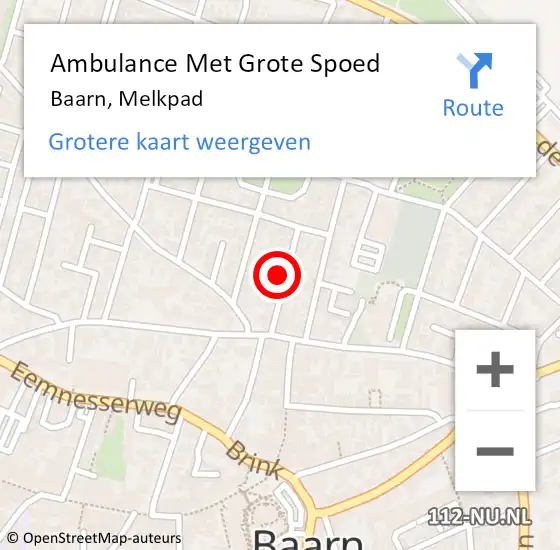 Locatie op kaart van de 112 melding: Ambulance Met Grote Spoed Naar Baarn, Melkpad op 4 oktober 2017 19:49