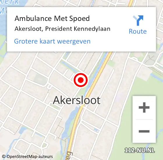 Locatie op kaart van de 112 melding: Ambulance Met Spoed Naar Akersloot, President Kennedylaan op 4 oktober 2017 19:58